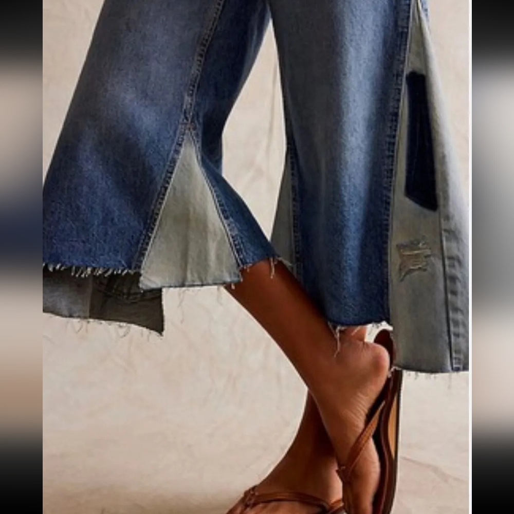 FREE PEOPLE We the Free Cropped Patchwork Jeans - Picture 6 of 12